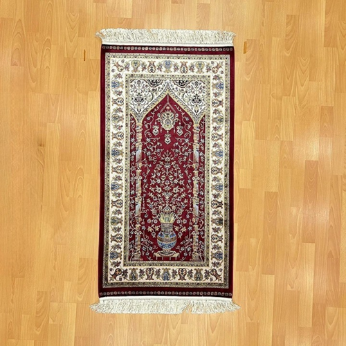Mihraplı Ağaç Hayatı Desenli 70x120 CM İpek Seccade Bordo 