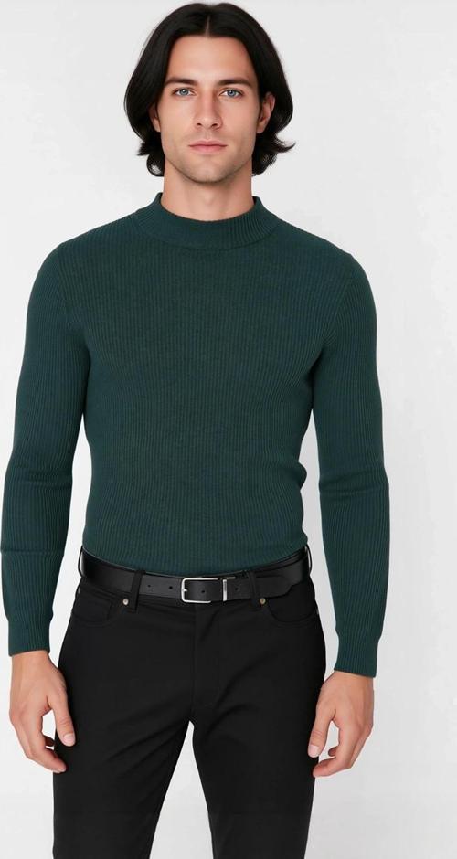 Erkek Dik Yaka Uzun Kol Fitilli Dar Kalıp Triko Kazak Kış Sezonu İçin Modern ve Konforlu Stil