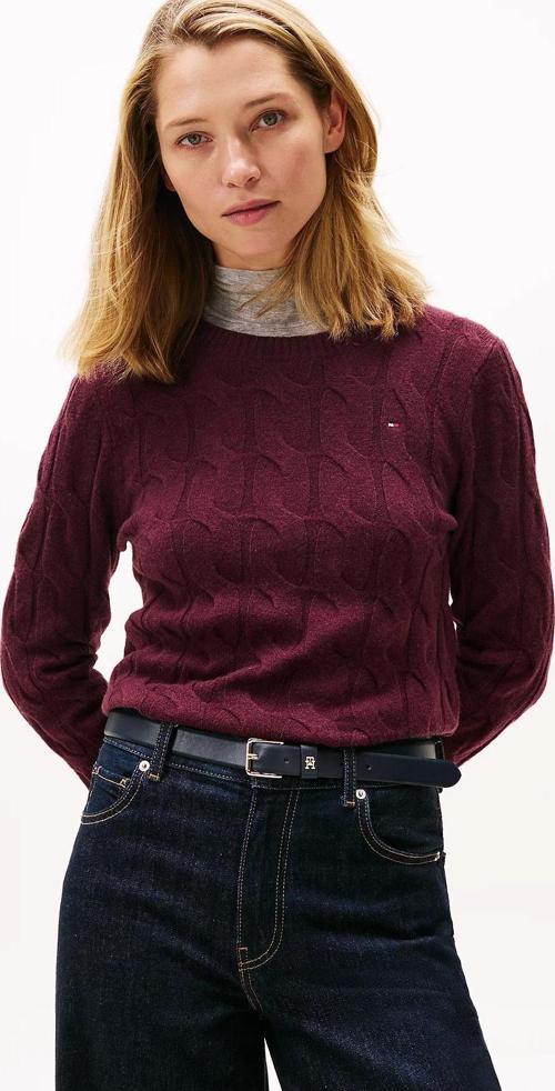 Yumuşak Yün Saç Örgülü Bisiklet Yaka Uzun Kollu Kadın Kırmızı Kazak WW0WW43586XIH