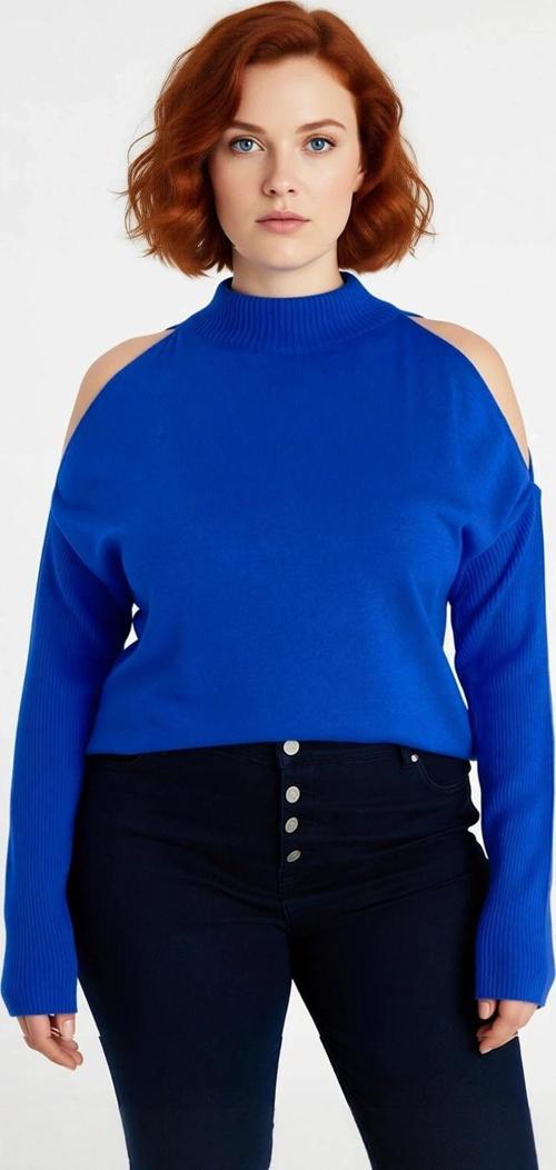 Kadın Şık Relaxed Kalıp Dik Yaka Uzun Kollu Omzu Açık Detaylı Tarz Akrilik Triko Kazak Kaliteli