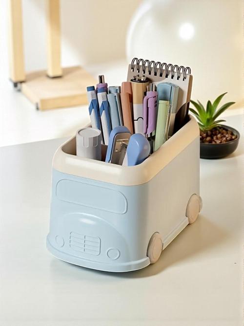 Retro Otobüs Kalemlik ve Masaüstü Organizer - Pastel Mavi (19x12x11 cm)