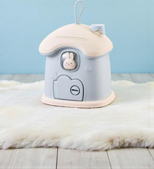 Işıklı Sevimli Tavşan Ev Kumbara – Sticker Hediyeli, Çocuklar İçin Dekoratif ve Eğlenceli Para Kutus