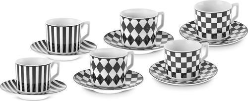 Geometrik 6 Kişilik Kahve Fincan Takımı 90 ml Siyah Beyaz