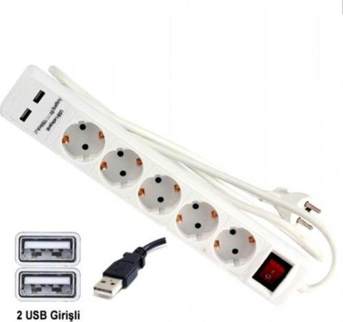 24025 Usb Girişli Beşli Grup Priz Ve Uzatma Kablosu