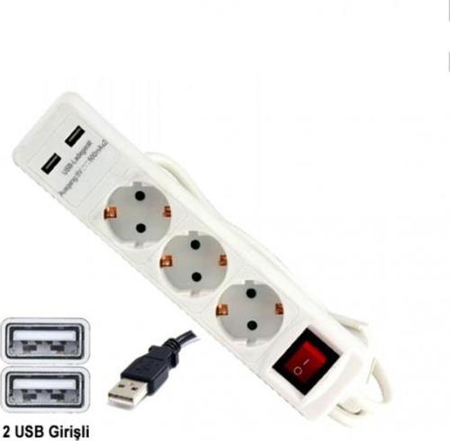 24023 Usb Girişli Üçlü Grup Priz Ve Uzatma Kablosu