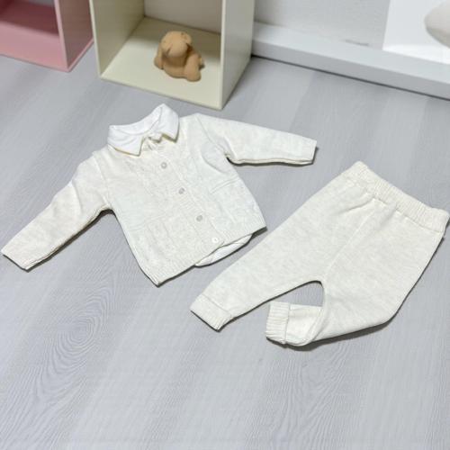 YAKALI BODY SAÇ ÖRGÜLÜ HIRKALI TRİKO ÜÇLÜ ALT ÜST TAKIM - ANG3131-Ekru-9 - 12 Ay Ekru