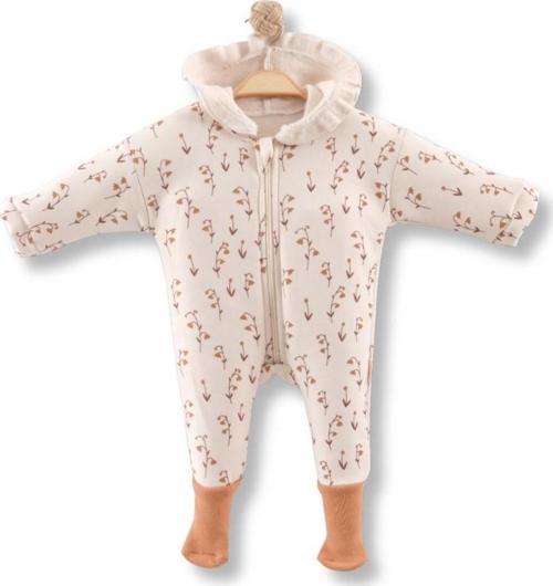 KAPÜŞONLU ÇİÇEK DESENLİ KAYMAZ PATİKLİ ÜÇ İPLİK ŞARDONLU TULUM - Krem - 3 - 6 Ay Krem