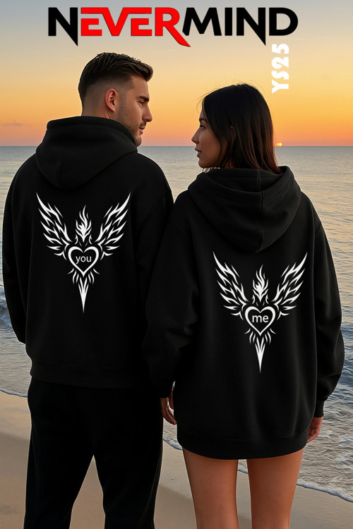 Sevgili Kombini 2’Li Kapüşonlu Sweatshirt Seti – You & Me Tribal Desen Oversize Unisex