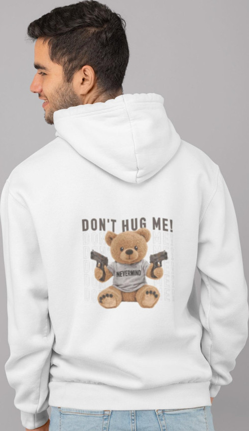 Unisex Oversize Hoodie - Hug Me Baskılı Kapüşonlu Sweatshirt Streetwear