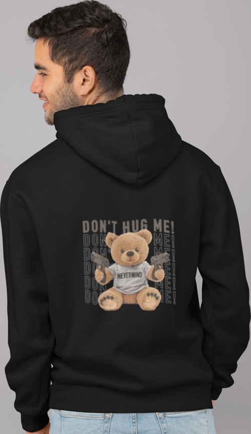 Unisex Oversize Hoodie - Hug Me Baskılı Kapüşonlu Sweatshirt Streetwear