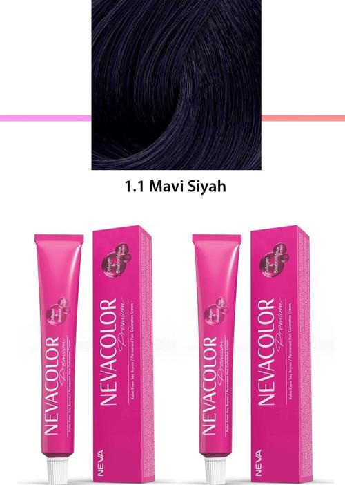 2 li Set Premium 1.1 Mavi Siyah - Kalıcı Krem Saç Boyası 2 X 50 g Tüp