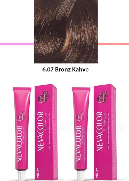 2 li Set Premium 6.07 Bronz Kahve - Kalıcı Krem Saç Boyası 2 X 50 g Tüp