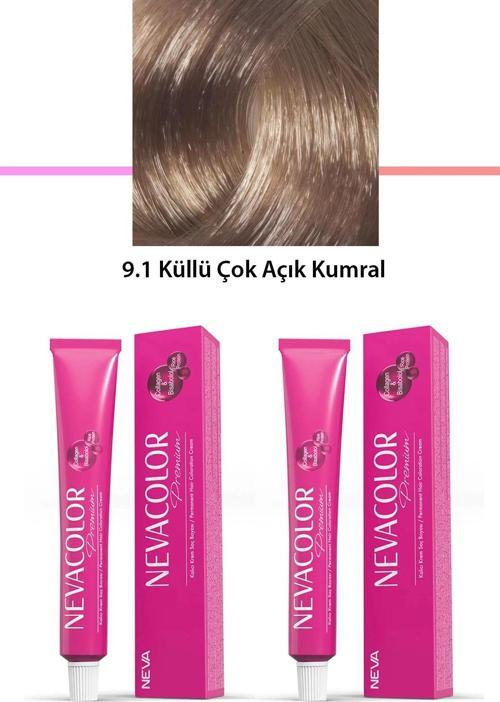 2 li Set Premium 9.1 Küllü Çok Açık Kumral - Kalıcı Krem Saç Boyası 2 X 50 g Tüp