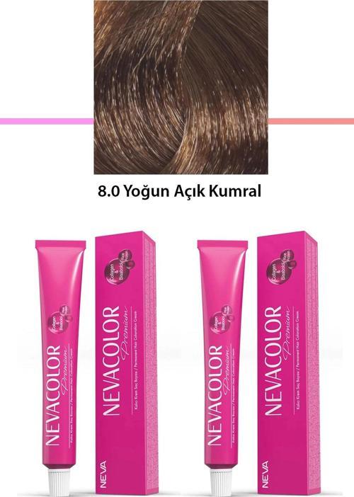 2 li Set Premium 8.0 Yoğun Açık Kumral - Kalıcı Krem Saç Boyası 2 X 50 g Tüp