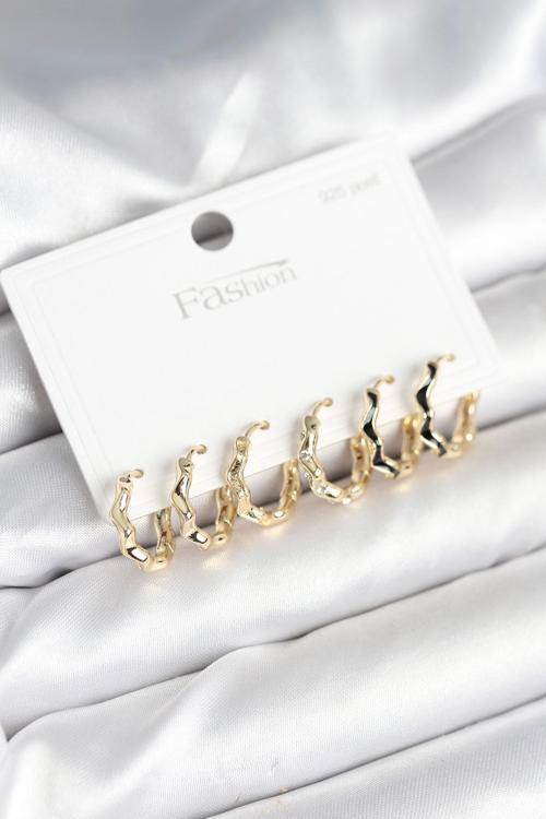 Zarif Kulaklar için Golden Pirinç Zikzak 925 Silver Çivili Küpe Seti