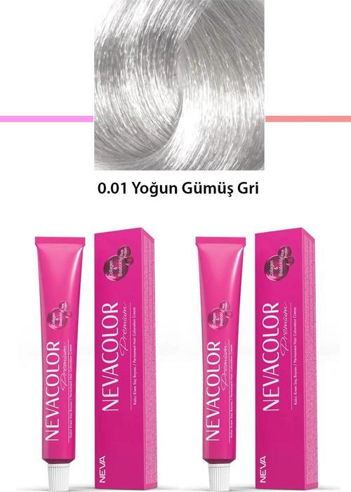 2 li Set Premium 0.01 Yoğun Gümüş Gri - Kalıcı Krem Saç Boyası 2 X 50 g Tüp