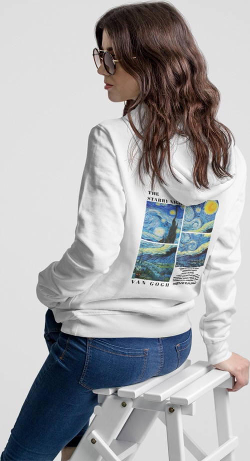 Unisex Oversize Hoodie – Van Gogh Starry Night Baskılı Kapüşonlu Sweatshirt, Rahat Kalıp