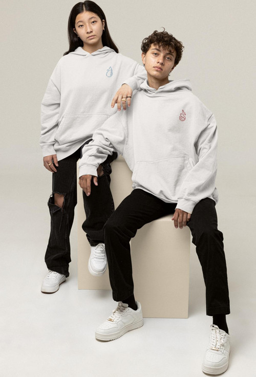 Ateş Ve Su Baskılı Sevgili Hoodie – Kadın Erkek Oversize Çift Sweatshirt