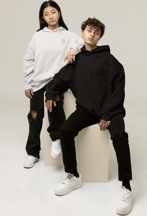 Ateş Ve Su Baskılı Sevgili Hoodie – Kadın Erkek Oversize Çift Sweatshirt