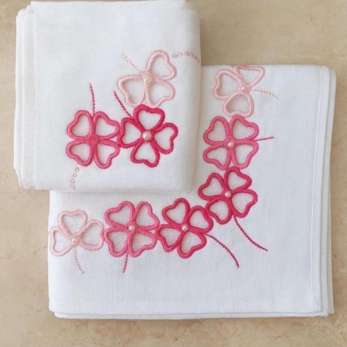 Kesme Nakışlı Kadife Analı Kızlı Havlu Set (30X50Cm - 50X90Cm Set)