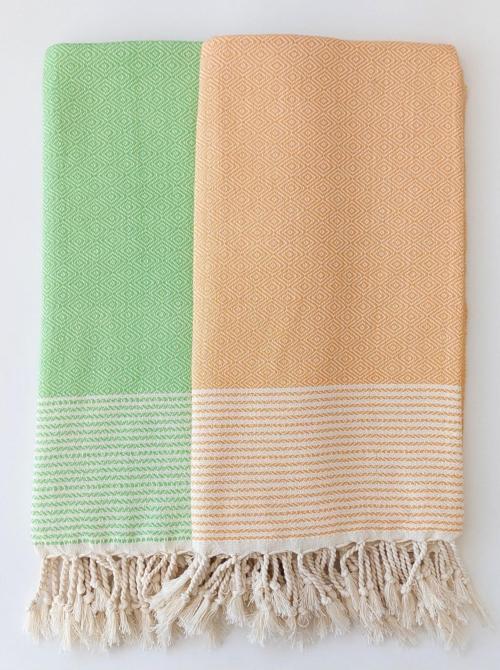 Ala 2' Li Peştamal Set Fıstık Yeşil -Turuncu