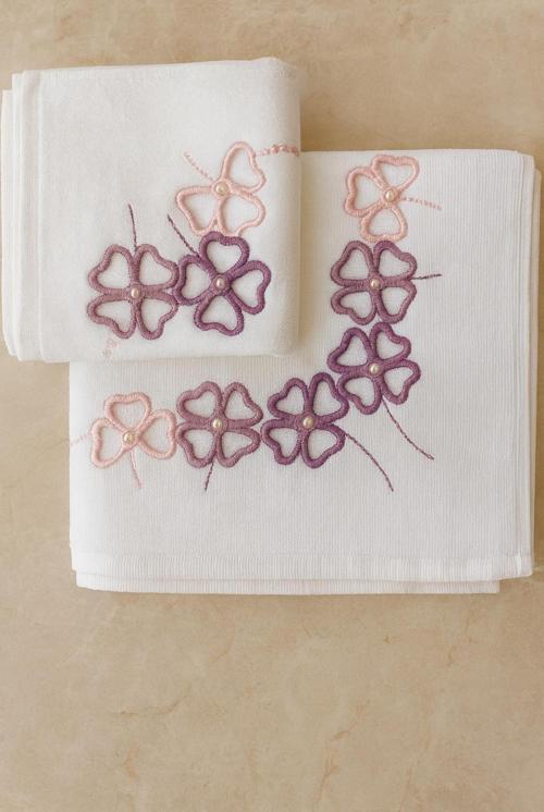 Kesme Nakışlı Kadife Analı Kızlı Havlu Set (30X50Cm - 50X90Cm Set)