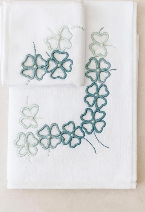 Kesme Nakışlı Kadife Analı Kızlı Havlu Set (30X50Cm - 50X90Cm Set)