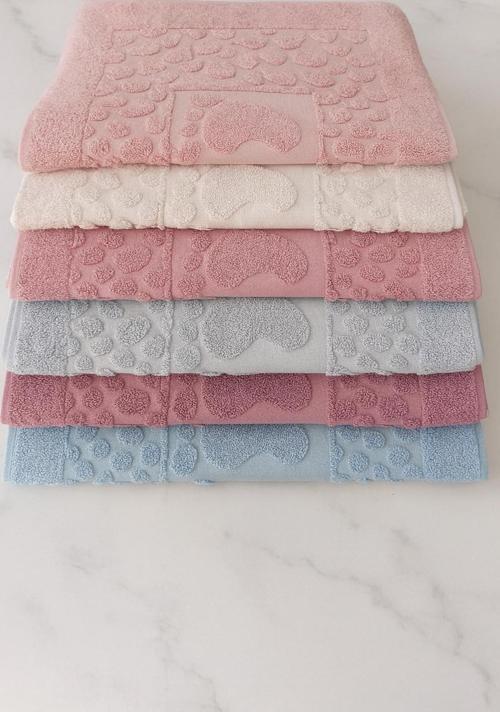 Ayak İzli Taş Jakarlı Havlu Paspas 6 Lı Set (50X70Cm)