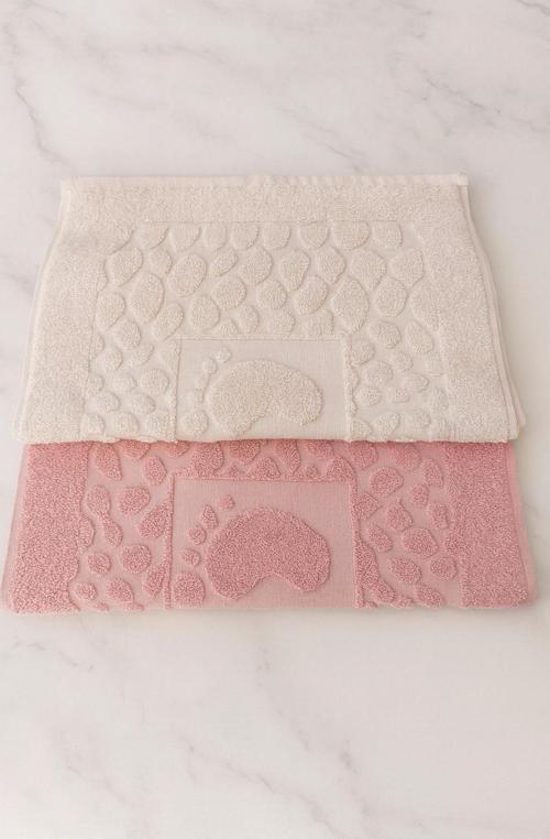 Ayak İzli Taş Jakarlı Havlu Paspas 2 Li Set (50X70Cm)