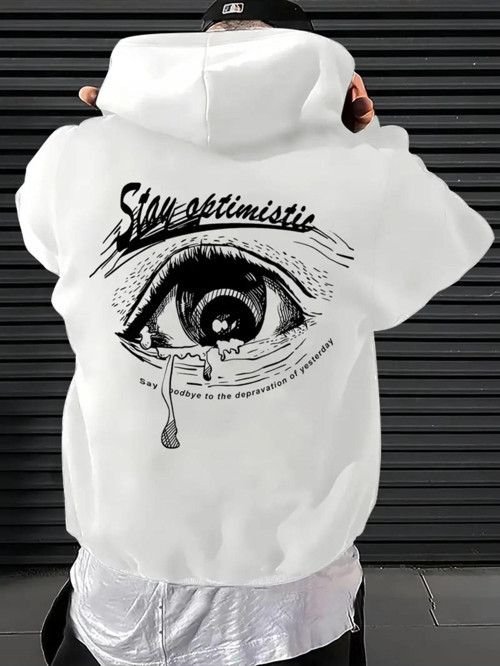 Unisex Oversize Stay Optimistic Göz Baskılı Hoodie – Minimal Ve Modern Streetwear Sweatshirt