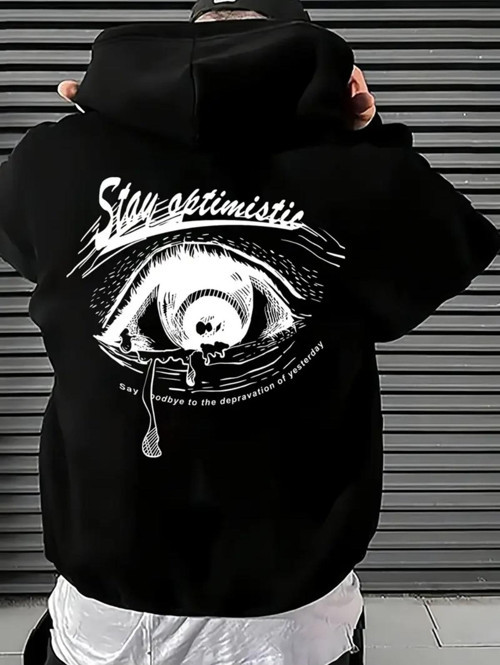 Unisex Oversize Stay Optimistic Göz Baskılı Hoodie – Minimal Ve Modern Streetwear Sweatshirt