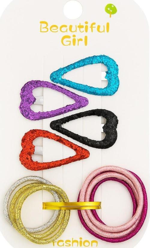 Kalp Desenli Simli Kız Çocuk Toka Set 12 Adet