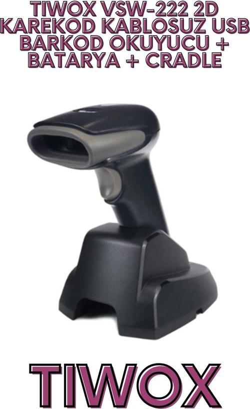 TIWOX VSW-222 2D KAREKOD KABLOSUZ USB BARKOD OKUYUCU + BATARYA + CRADLE