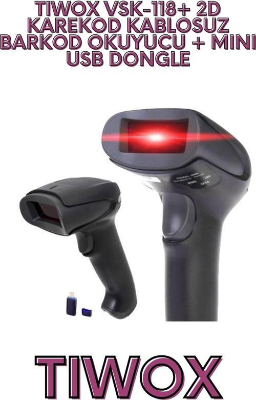 TIWOX VSK-118+ 2D KAREKOD KABLOSUZ BARKOD OKUYUCU + MINI USB DONGLE