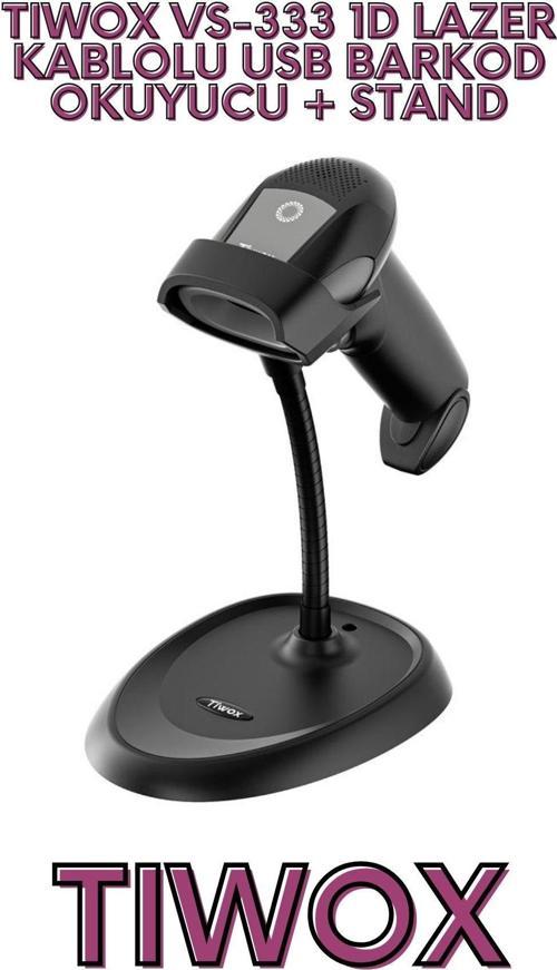 TIWOX VS-333 1D LAZER KABLOLU USB BARKOD OKUYUCU + STAND