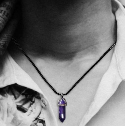 Gerçek Ametist Doğal Taşı Çivi Model Deri ipli Kolye Ucu