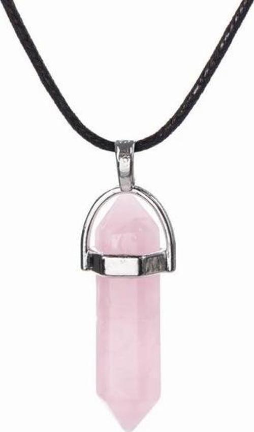 Doğal Kuvars Pembe Doğal Aşk Taşı Erkek& Kadın Kolye (DERİ ZİNCİR HEDİYELİ)