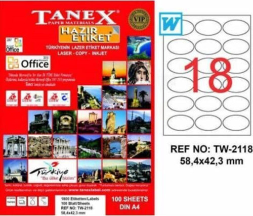 Tw-2118 - 58,4 X 42,3Mm Laser Etiket 100 Adet