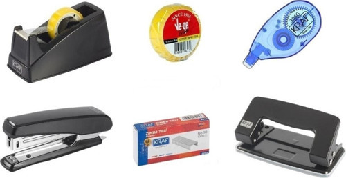 6 Parça Ofis Kırtasiye Seti + Delgeç - Bant Kesici - Daksil - Bant - Zımba Seti- 2 Set