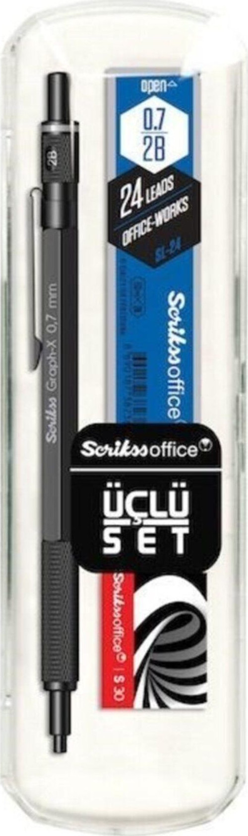 Scrıkss Graph X Mat Siyah Versatil Kalem 3Lü Set 0.7Mm