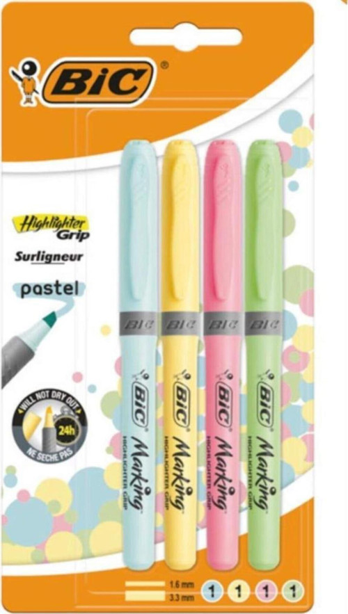 4'Lü Highlighter Grip Pastel Renkli