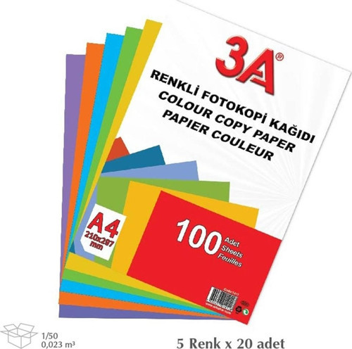 Renkli Fotokopi Kağıdı A4 Boyutunda 5 Renk 100 Adet Kağıt