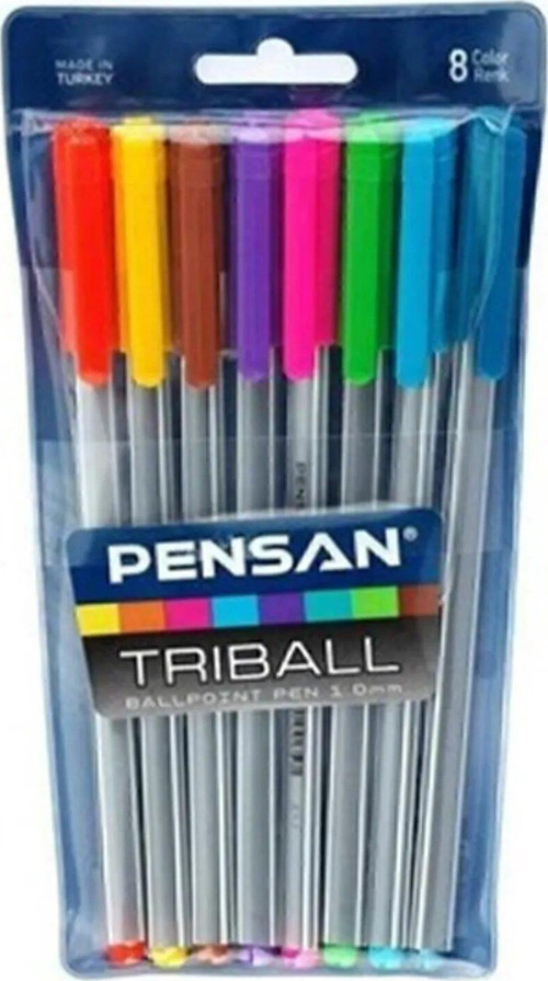 Triball Renkli 8 Li 5 Paket Vakumlu Tükenmez Kalem Seti
