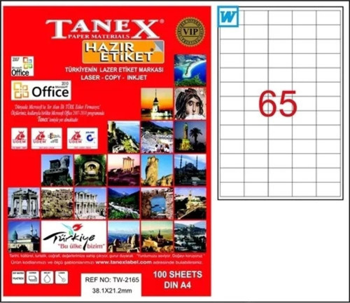 Tw-2165 - 38,1 X 21,2 Mm Laser Etiket 100 Adet