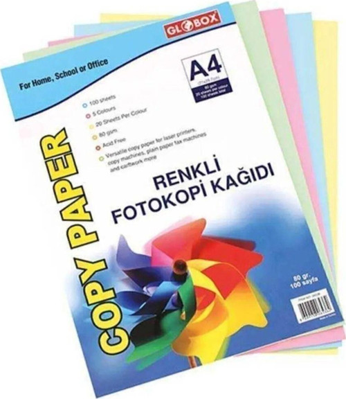 Renkli 100'Lü A4 Kağıdı 5 Renk 5 Paket