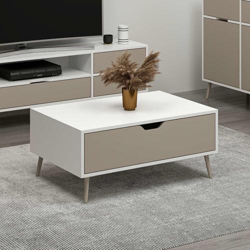 Elina Ayaklı Orta Sehpa - Beyaz/Kumtaşı