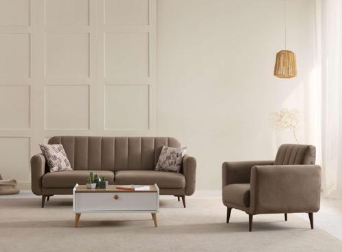 Bona 3+1 Berjer Koltuk Takımı Haki (Valebo-06-Valebo-06) Ceviz Ayak