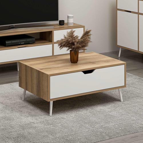 Elina Ayaklı Orta Sehpa - Dore/Beyaz