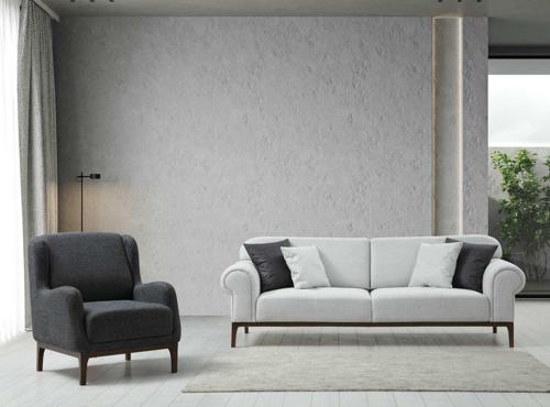 London Sırt Mekanizmalı 3+1 Berjer Koltuk Takımı Ares Beyaz + Koyu Gri