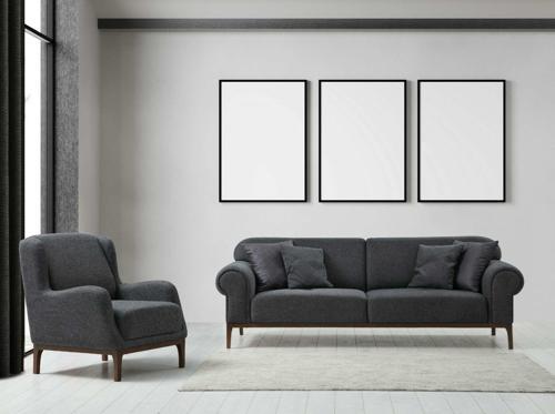 London Sırt Mekanizmalı 3+1 Berjer Koltuk Takımı Koyu Gri